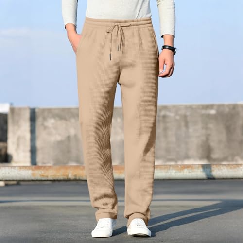 Men's Elastic Bottom Waffle Sweatpants Relaxed Fit Tapered Athletic Jogger Pants with Pockets, M-3XL2