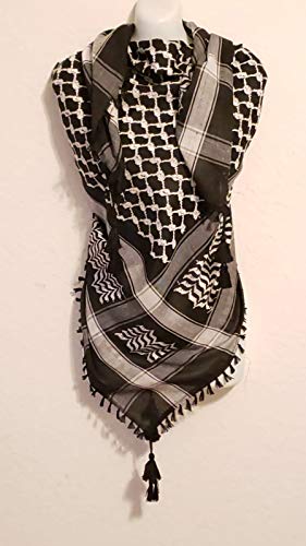 Black White Arab Shemagh Head Scarf Neck Wrap Authentic Cotton Palestine Arafat BK-BK