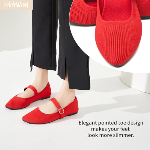 Image of Women's Ballet Flat Mary Jane Flats Slip on Laides Dress Flats with Strap | Mary Janes Flats, Breathable knit, Adjustable buckle strap, Pointed toe, Soft & lightweight, Perfect for office & daily wear