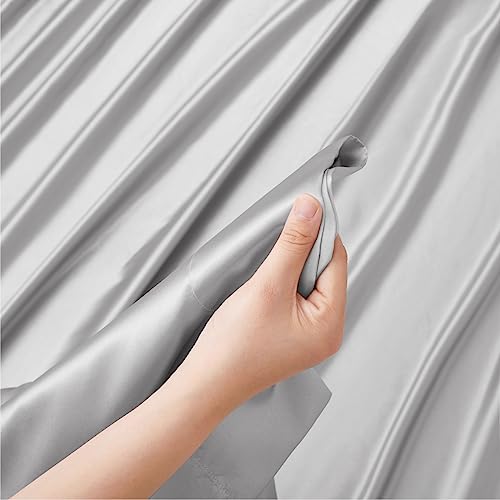 Image of Ersmak Satin Flat Sheet Only, Single Flat Sheet King, Luxury & Ultra Soft Silky Bedding Top Sheet for King Mattress - Grey