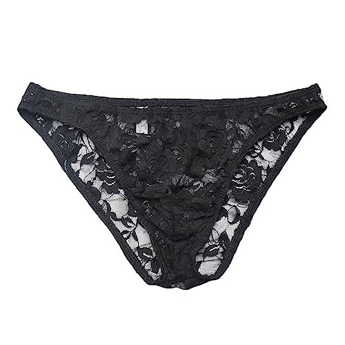 Men's Lace Low Waist Briefs Ice Silk Transparent Underwear Panties（One Size
