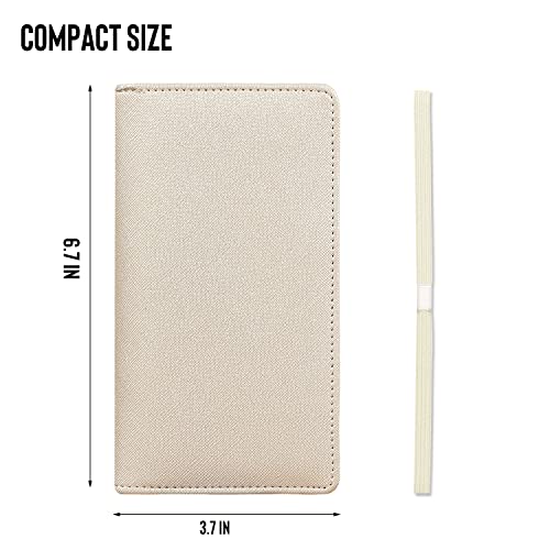 Image of LOLOMLO Checkbook Cover for Duplicate Checks, Stripes Criss Cross Embossed PU Leather Check Book Holder for Top Side Tear Register, RFID Blocking Wallet with Elastic Strap & Pen Slot, Light Champagne