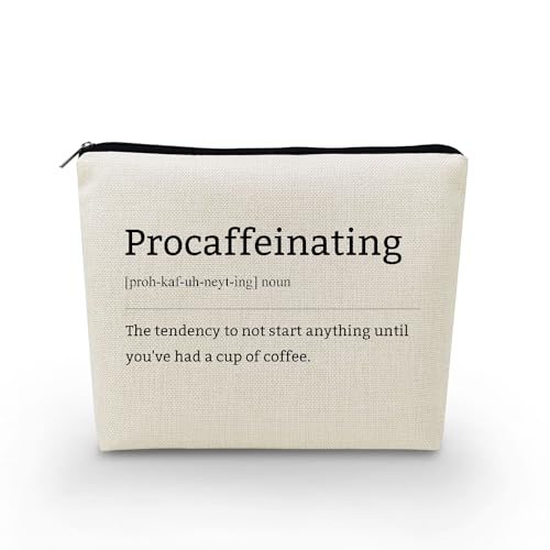 YULUENZE Funny Gifts Procaffeinating Definition Makeup Bag Coffee Toiletry Pouch with Zipper Birthday Caffeine Christmas Graduation Gift for Women Coffee Addicts Friends BFF