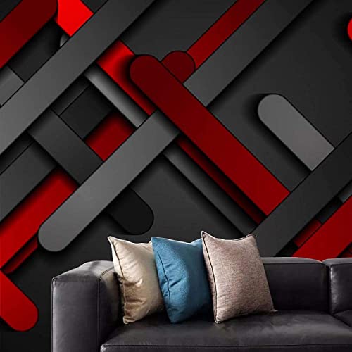 Red Black Stereo Line Wall Mural, 3D Abstract Geometric Peel And Stick Self-Adhesive Wallpaper, Removable Sticker Home Decor Tv Background Large Art Wall Painting 47"X 32"(W X H) #TOP1