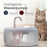 PrettyPaw Katzenbrunnen - Super leiser, BPA-freier 3L Trinkbrunnen für Katze mit LED und Aktivkohlefilter - Leicht zu reinigender Katzen Trinkbrunnen - Aqua Flow (Grau)