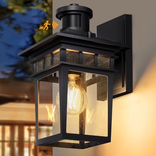 APOTO Aussenlampe mit Bewegungsmelder, 3 Beleuchtungsmodi Lampe mit Bewegungsmelder Aussen, E27-Fassung Wasserdichtes Aluminium Außenwandleuchte Led...