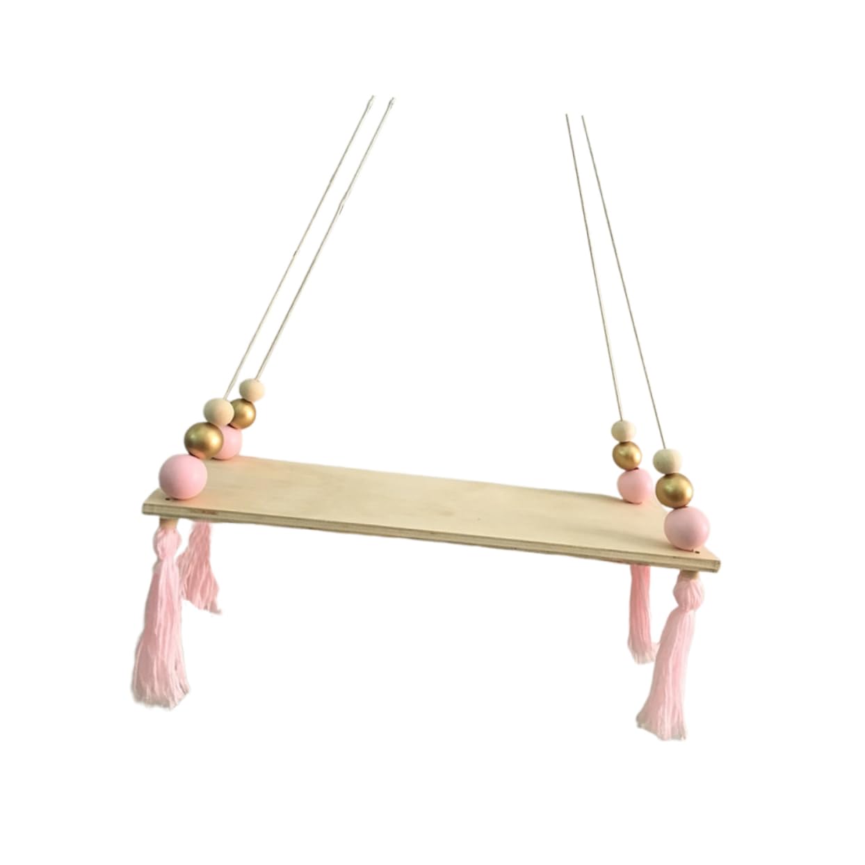 DECHOUS Wooden Bead Pendant Storage Hanging Shelf Nordic Style Room Decor Multifunctional Organizer with Pink Beads and Tassel for Home Bedroom Playroom
