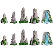 Yardwe Miniature Rockery Decorations Set of 10 Resin Waterfall Mountain Figurines for DIY Zen Garden Bonsai Terrarium Micro Landscape Ornaments 2.91X1.57X0.78In