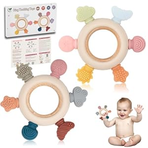 Teething Toys for Babies, 2 Pack Teether for Baby, Silicone Teething Ring for Sucking Needs, BPA Free Baby Toys 0-3-6-12 Months, Nursing Accessories Chew Gift Toys for Teething Pain Relief