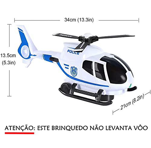 Brinquedo Helicóptero da Polícia Eletrônico Bate e Volta Luzes Sons e Controle