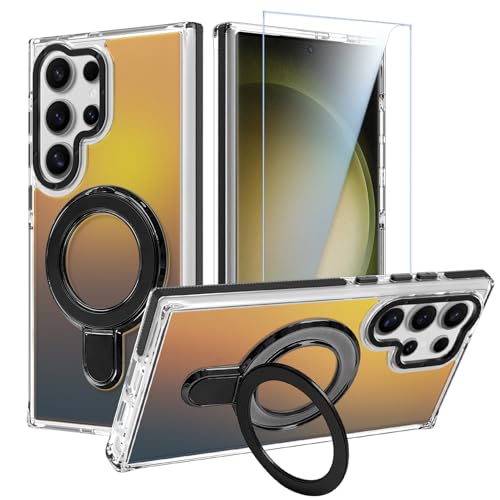 Image of Magnetic for Samsung Galaxy S23 Ultra Case with Stand [Compatible with Magsafe] [Cute Fluorescent Design] [1 Screen Protector] Slim Translucent Matte Case for Galaxy S23 Ultra 6.8 inch, Black