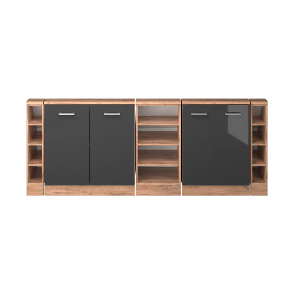 Vicco Ensemble de Meuble sous Pente Rion Anthracite Brillant/Chêne doré | L210 x P46 cm , Lot de 5, gain de place pour les pièces mansardées
