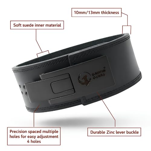 Image of Lever Belt | 10MM Full Grain Genuine Leather | Black, Black Buckle | Flip Lever Closure | Powerlifting Squats & Deadlifts | Medium (32-41 in)