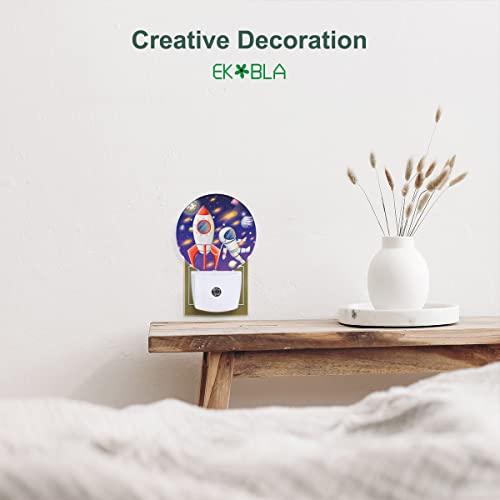 Image of EKOBLA Astronaut Night Light, Space Rocket and Planet Cartoon Night Lights Plug Into Wall with Auto Sensor for Boys Bedroom