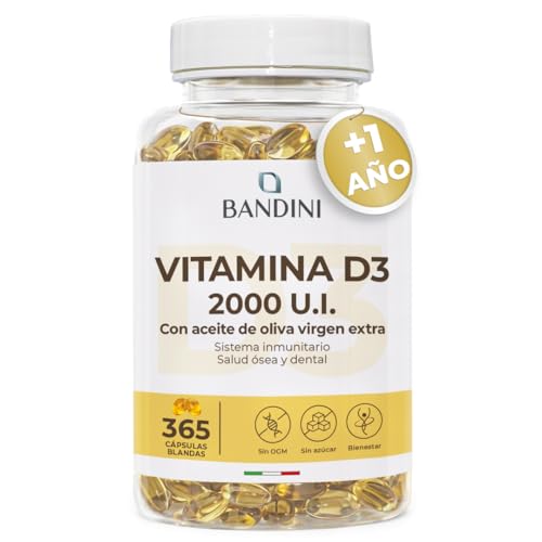 Bandini® Vitamina D3 Natural 365 Cápsulas Blandas Suministro de 1 año -