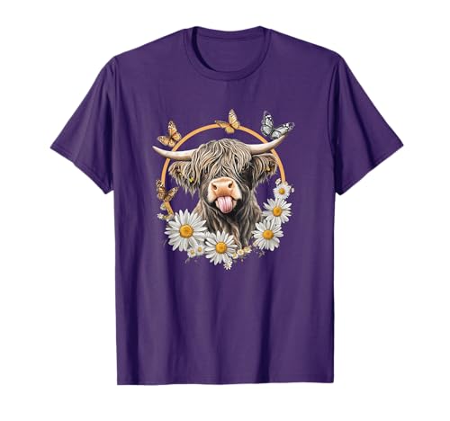 Highland Cow with Sunflower Daisies Butterflies Farm Western T-Shirt