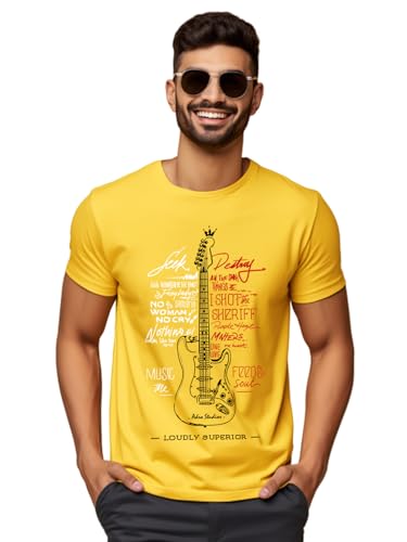 Image of ADRO Guitar Design Printed T-Shirt for Men - 100% Cotton, Regular Fit, Soft Breathable Fabric.
