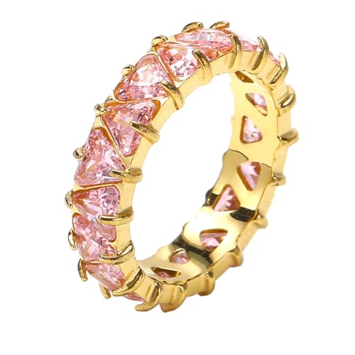 PAURO Women's Stainless Steel Light Luxury Triangle Cubic Zirconia Ring Dating Engagement Wedding Jewelry