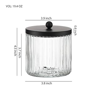 KMwares 2-Pack Glass Qtip Holder Dispenser Set - Bathroom Canister Storage Organizer for Cotton Balls, Swabs, Floss Picks, and Makeup Sponges with Matte Black Metal Lid - Clear Vanity Apothecary Jars KMwares 2 Pack Glass Qtip Holder Dispenser Set Bathroom Canister Storage Organizer for Cotton Balls Swabs Floss Picks and Makeup Sponges with Matte Black Metal Lid Clear Vanity Apothecary Jars