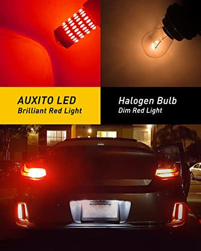 Image of AUXITO Upgraded 3157 LED Bulbs Red, Super Bright 3056 3156 3057 4157 LED Bulbs with Projector for Brake Lights Tail Lights Stop Turn Signal Reverse Back Up Parking Lights, Pack of 2