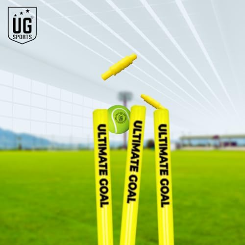 Image of UG Sports Strong Plastic Cricket Stumps Set with Base & Bails | Durable, Portable & Ideal Wickets for Practice, Match, and Training (Yellow)