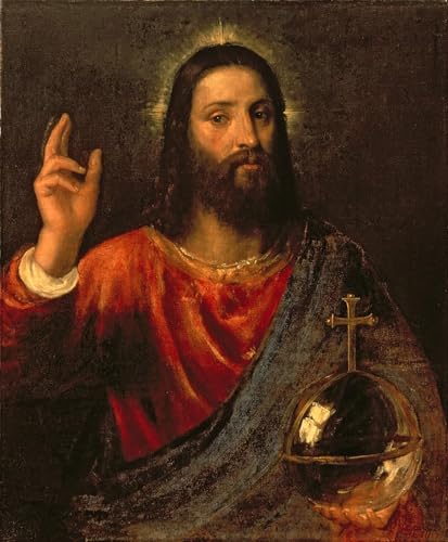 Impression sur toile Christ Sauveur de Tiziano Vecelli pour salon 60x90cm