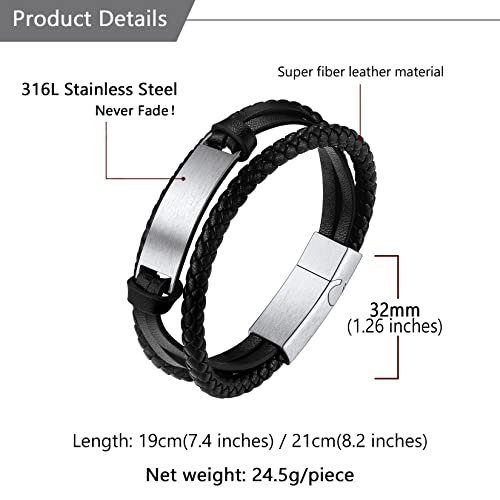 U7 Men Women Personalized Braided 3-Layer Leather Bracelet Engrave Text Bracelet Customizable Stainless Steel Id Bracelet #TOP5