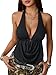 SOFIA'S CHOICE Women Sexy Halter Tank Top Sleeveless Tie Back Deep V Neck Tops Going Out Black Large