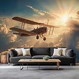 Vlies Fototapete Realistisch Wolken Modern Flugzeug, Panorama Tapete für Wohnzimmer Schlafzimmer Kinderzimmer 150 x 105 cm (B x H) - Vliestapete Blau Wandtapete Wand Dekoration