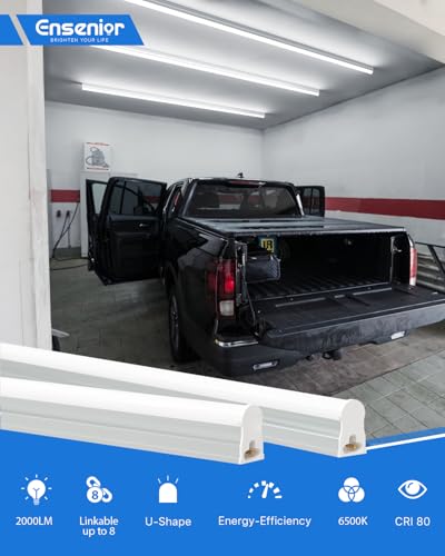 ensenior 6-pack t5 led shop lights 4ft 2000lm 6500k super bright white integrated single fixture 20w linkable utility commercial lighting for gymgarageceilingunder cabinet plug amp play