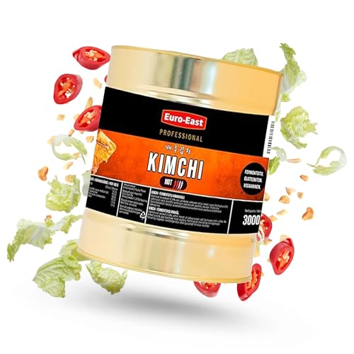 Euro-East Kimchi, Koreanisch Vegan und Glutenfrei eingelegter Chinakohl im koreanischen Stil, leicht Schärfe für europäischen Geschmack, Groß 1er pack (1x3000g)