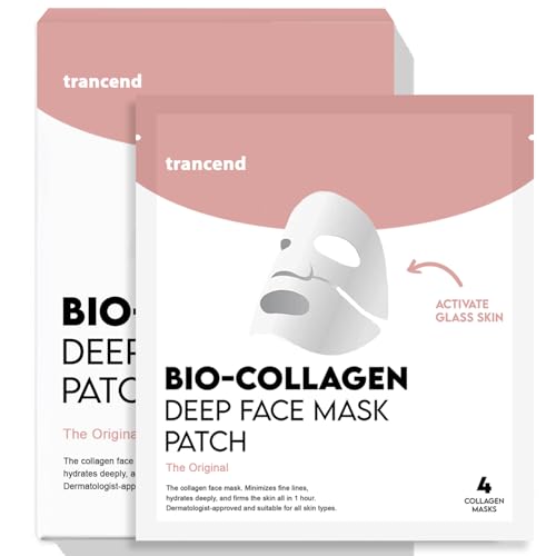 Trancend Korean Collagen Face Mask, Deep Bio-Collagen Skincare Glass Skin Hydrating Face Masks Overnight Hydrogel Mask, Pore Minimizing, Elasticity Improvement 39G (4 Pack Sheet Mask)