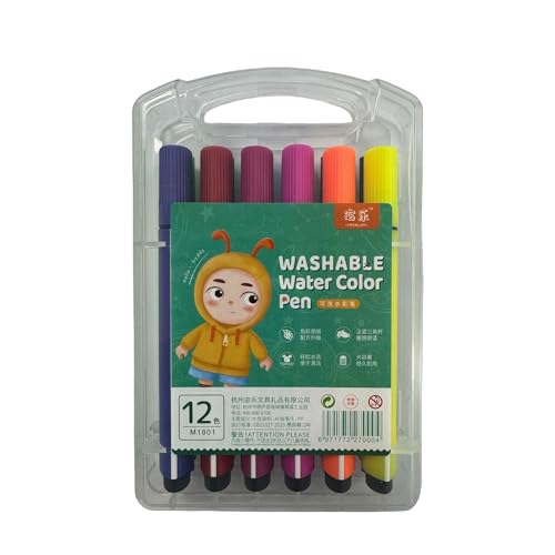 Image of JOUET Washable Water Color Pen Set, 12 Vibrant Colors, Non-Toxic and Odorless, Kid Friendly Art Markers with Fiber Nib, Portable Case