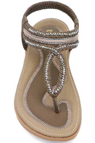 Image of UBFEN Womens Bohemian Flat Sandals With Back Strap Summer Beach Comfortable Bling