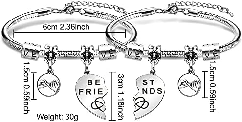 SAMORION Best Friends Bracelet Gifts for Women Girl 2 Pieces Split Heart Weirdo 1 Weirdo 2 Bracelet Jewellery for BFF Long Distance Friends Present (Best Friends Forever)