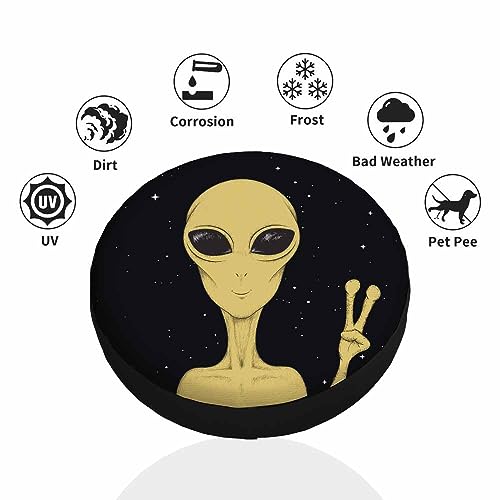 Image of Alien Spare Tire Cover Martian Peace Sign Closeup Extraterrestrial Invasion Weatherproof Universal Wheel Protectors Camper Tire Covers for Trailer Rv Travel(17 inch)
