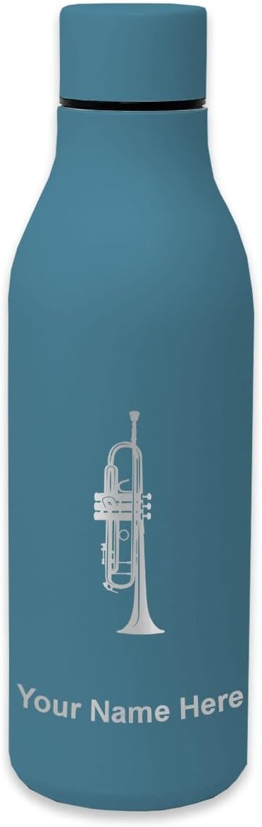 LaserGram Double Wall Stainless Steel Water Bottle, Trumpet, Personalized Engraving Included