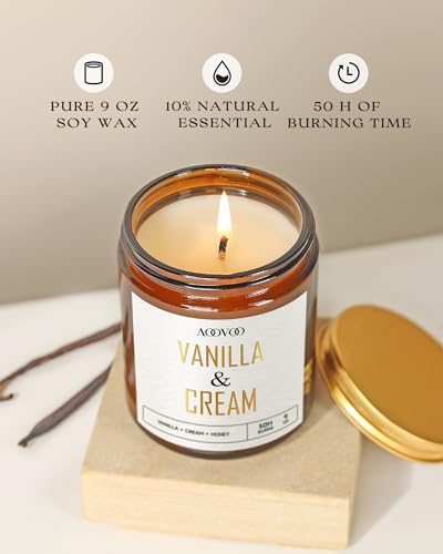 Image of AOOVOO Vanilla Cream Candles - 9 oz Scented Candles, Aromatherapy Candle, Soy Candle for Home Scented