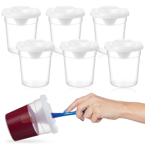 6Pcs Plastic Paint Cups with Lids for Kids Reusable Paint Containers with Lids No Spill-Paint Cups for Kids Art Supplies Art Classes Painting Projects Craft Supplies
