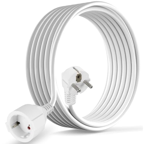 CILIA Cable Alargador Eléctrico 250 V/16 A 3680 W con Enchufe Schuko 90° Tipo E - con Protección de Tierra, Seguridad contra Descargas Eléctricas para el Hogar/La Oficina (SH-16-Blanco, 5 m)