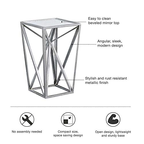 Madison Park Zee Accent Tables For Living Room, Glass Top Hollow, Small Metal Frame Geometric Angular Design Luxe Modern Stylish Nightstand Bedroom Furniture, Silver #TOP4