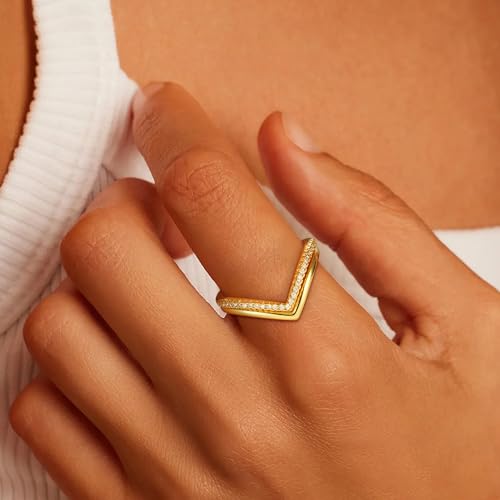 Stackable Gold Rings for Women Non Tarnish,Dainty 14k Gold Plated Stackable Rings Trendy Cubic Zirconia Thumb Ring Set Jewelry for Women2