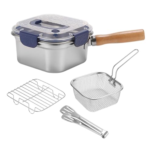 LOVIVER Olla pequeña para freír con Tapa, Recipiente hermético para almacenar Alimentos con asa, Olla Cuadrada para cocinar Pollo, Papas Fritas y guisos, Azul