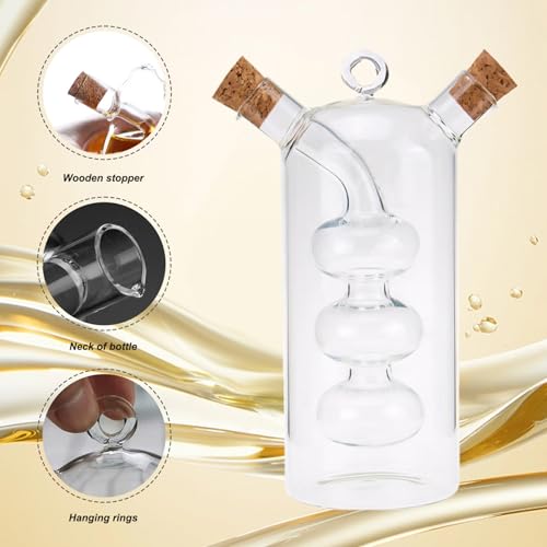 Botella de aceite y vinagre de vidrio transparente con doble compartimento y corcho 6