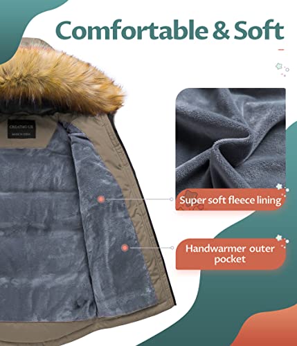 Creatmo Us Boys Warm Winter Parka Coat Down Winter Coat With Faux Fur Hood For Toddler Boys Khaki 14/16 #TOP2