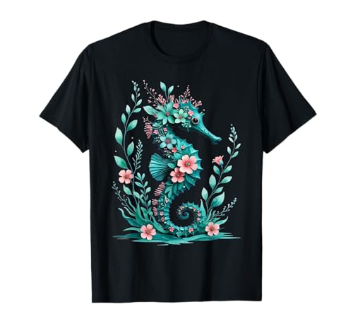 Hippocampe Fleuri en Tons Aqua T-Shirt
