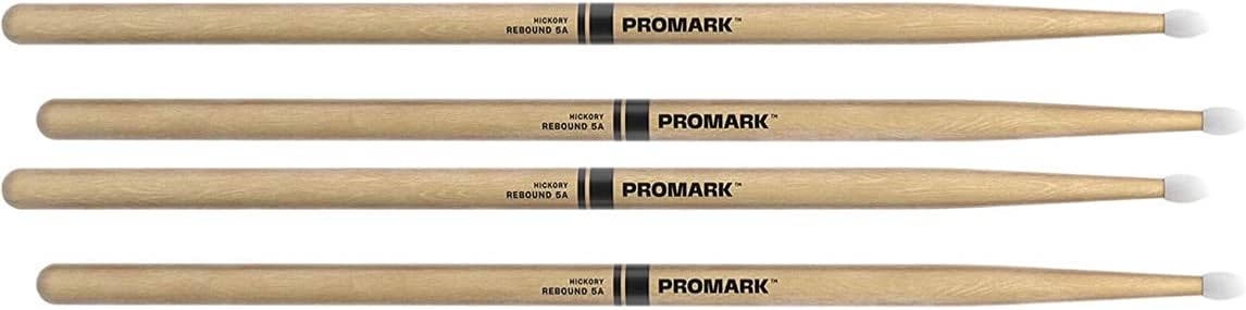 ProMark Rebound 5A Hickory Drumsticks, Oval Nylon Tip (4 Pack)