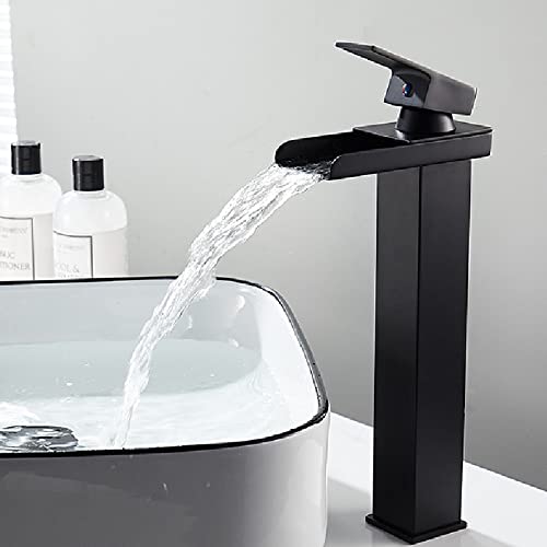Robinet cascade pour lavabo haut MOCHAMIK mitigeur salle de bain noir en acier inoxydable