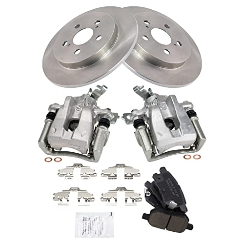 Image of TRQ Rear Brake Pad and Rotor Set Ceramic Solid Rotors Calipers | For 2009-2010 Pontiac Vibe 2009-2019 Toyota Corolla 2009-2013 Matrix