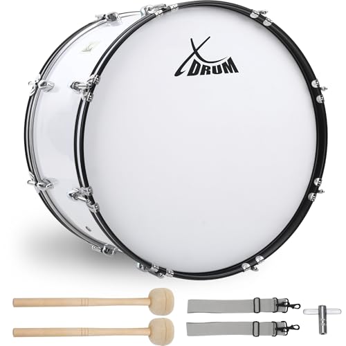 XDrum MBD-226 Marschtrommel 26 x 12 - große Marsch Bass Trommel - 10 5 kg - 4 Trageösen - 8 Spannschrauben je Seite - inkl. Schlägel Tragegurte und Stimmschlüssel - Weiß